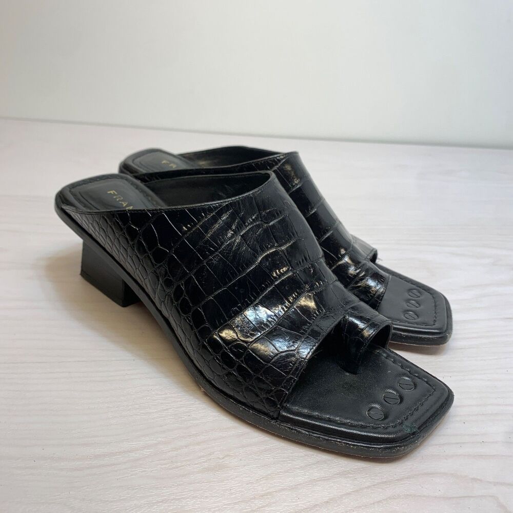 Frame Le Beachwood Croc-Embossed Leather Mules black‎ Womens Size EUR 39 US 8